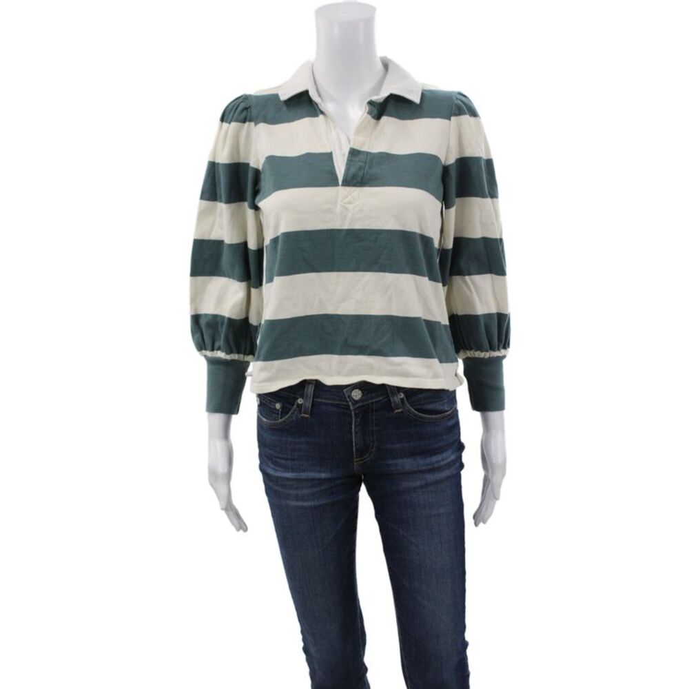 Veronica Beard Womens Striped Collared Cotton Polo Button 3/4 Sleeve Size XS